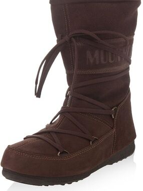 Tecnica Moon Boot Caviar Mid Brown Suede Shearling Fur Apres Ski Snow Boot